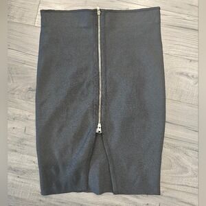 Women's sz L Black Bandage Bodycon Skirt Front‎ Full Zipper High Waist Large